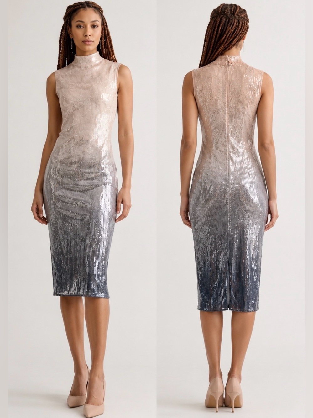 Anthropologie NWT Ombre Sequin Mock Neck Slim Midi Dress Size 2